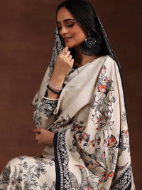 Monochrome Printed Silk Blend Straight Suit with Dupatta