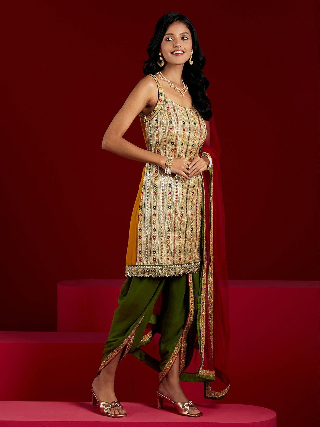 Libas Art Multicoloured Embroidered Georgette Straight Suit with Dupatta