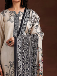 Monochrome Printed Silk Blend Straight Suit with Dupatta