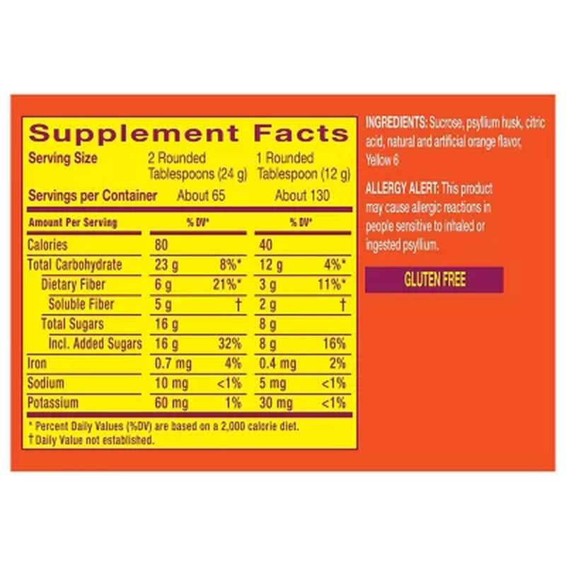 Metamucil Psyllium 4In1 Fiber Supplement Powder, Orange, 55 Oz., 2 Pk.