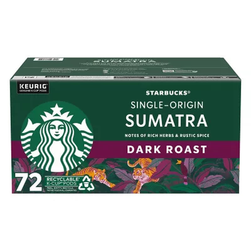 Starbucks Dark Roast K-Cup Coffee Pods, Single-Origin Sumatra, 72 Ct.