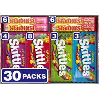 Starburst & Skittles Chewy Candy, Variety Box, Full Size, 30 Pk.