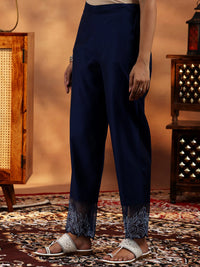 Blue Yoke Design Silk Blend Straight Suit with Dupatta