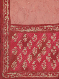 Pink Printed Silk Blend Straight Suit with Dupatta