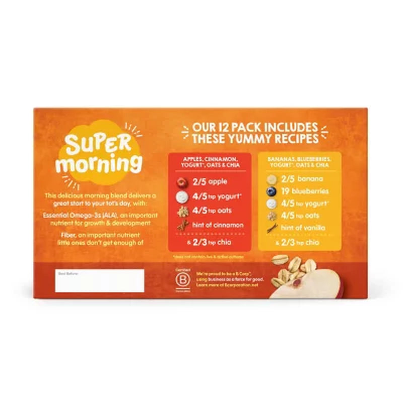 Happy Tot Super Morning Pouch, Apple Cinnamon and Blueberry Banana (4 Oz., 12 Ct.)