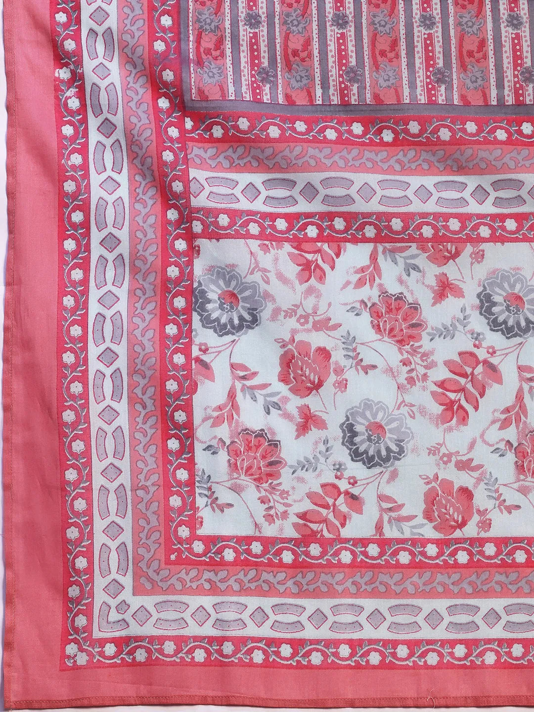 Light Blue Printed Cotton A-Line Kurta with Trousers & Dupatta