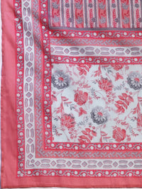 Light Blue Printed Cotton A-Line Kurta with Trousers & Dupatta