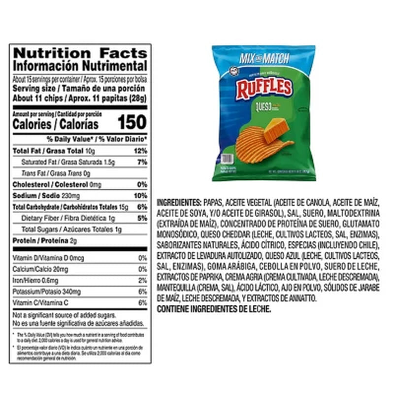 Ruffles Queso Cheese Flavored Potato Chips, 15.125 Oz.