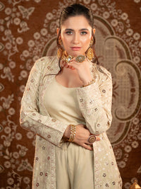 Libas Art Beige Solid Silk Blend 3 Piece Co-Ords