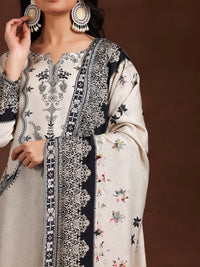 Monochrome Printed Silk Blend Straight Suit with Dupatta