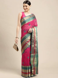 leeza store Women's  Jacquard Dobby Butta Butti Rich Kota Doria Cotton Silk Saree With Blouse Piece Green