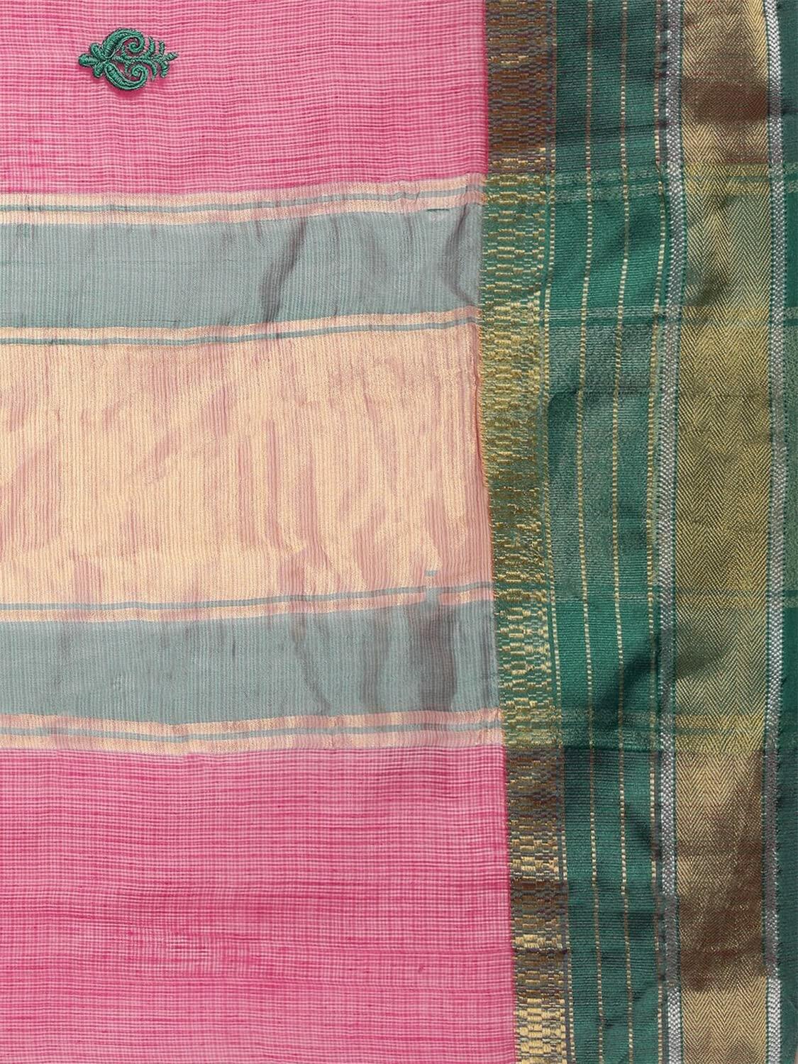 leeza store Women's  Jacquard Dobby Butta Butti Rich Kota Doria Cotton Silk Saree With Blouse Piece Green