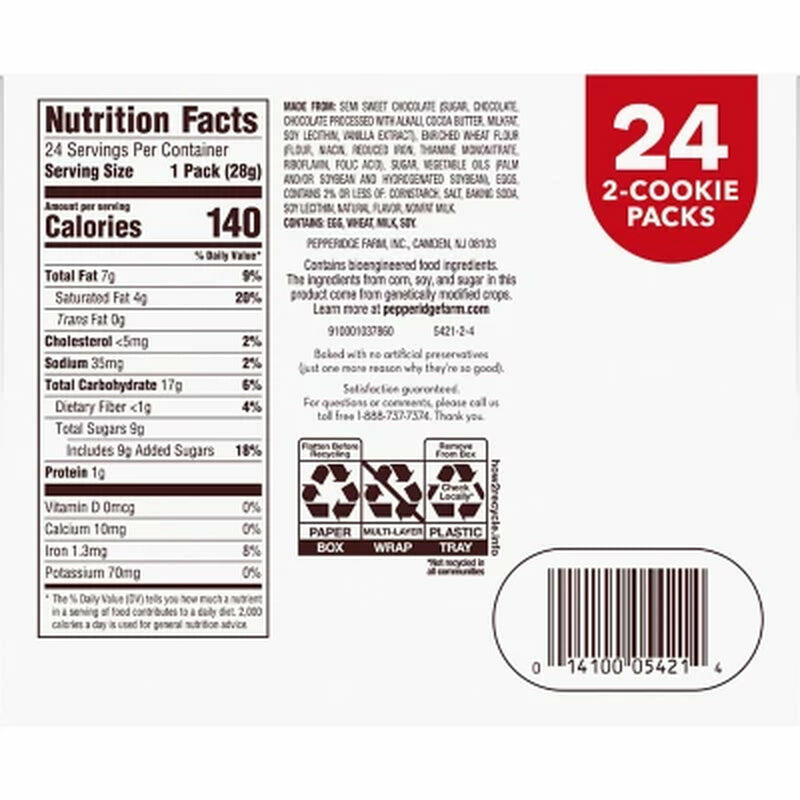 Milano Double Dark Chocolate Cookies, 0.98 Oz., 24 Pk.