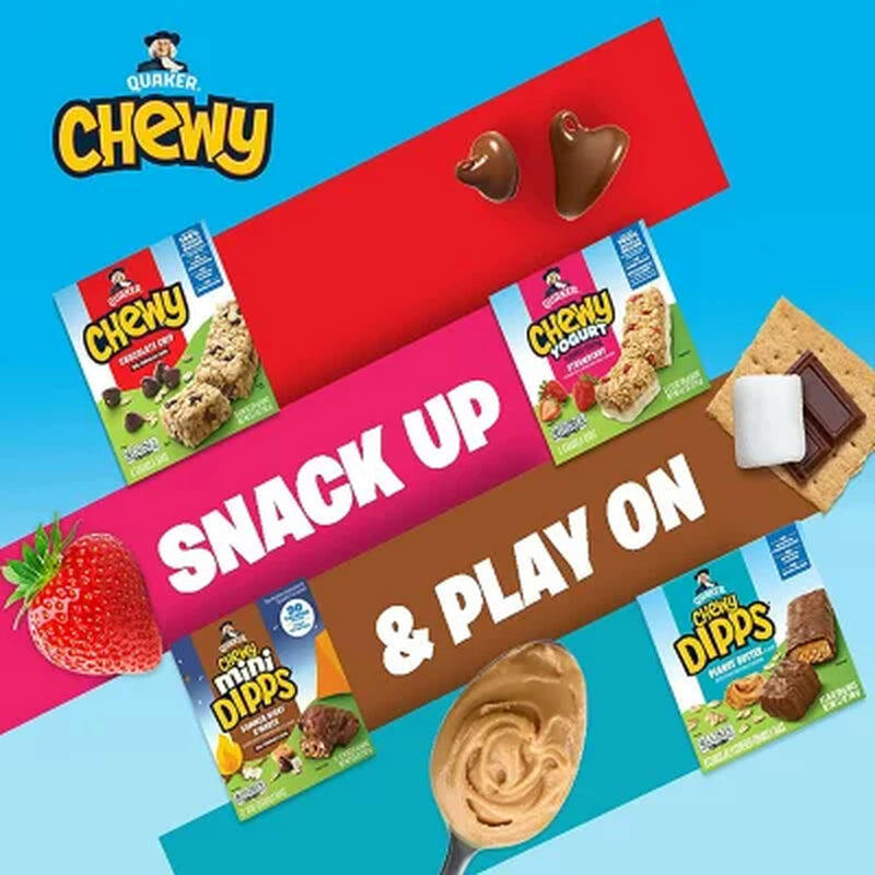 Quaker Chewy Variety Pack, Chocolate Chip and Peanut Butter Chocolate Chip 60 Ct.