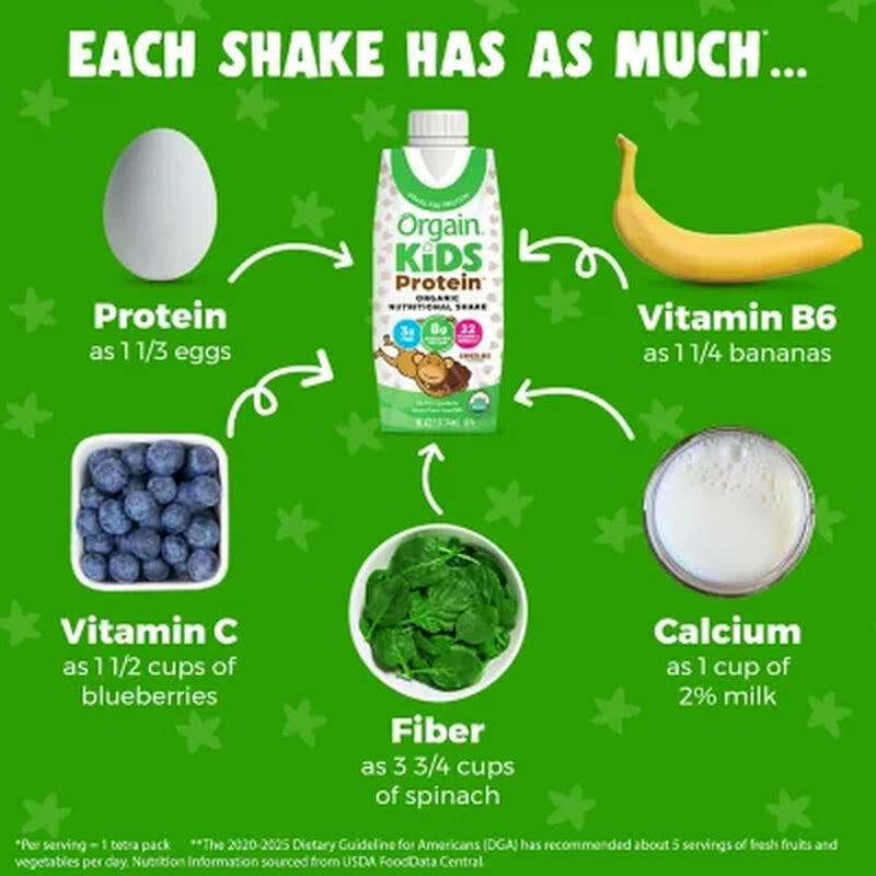 Orgain Kids Organic Grass Fed 8G Protein Nutritional Shake Chocolate, 18 Ct.