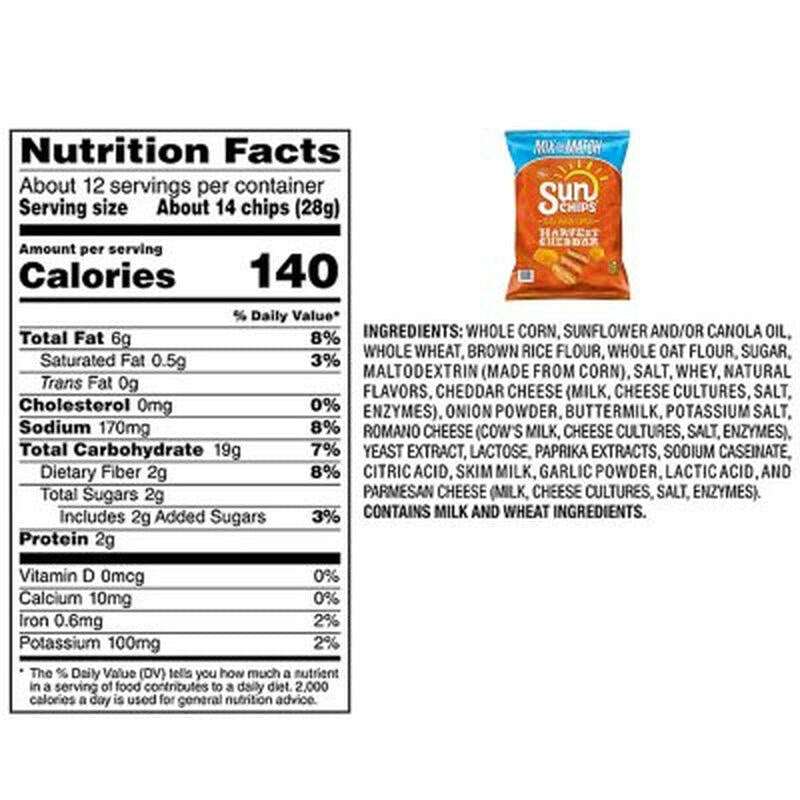Sunchips Whole Grain Harvest Cheddar Chips, 12.25 Oz.