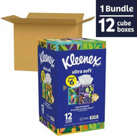 Kleenex Ultra Soft Hypoallergenic 3-Ply Facial Tissues 12 Cube Boxes, 72 Tissues/Box