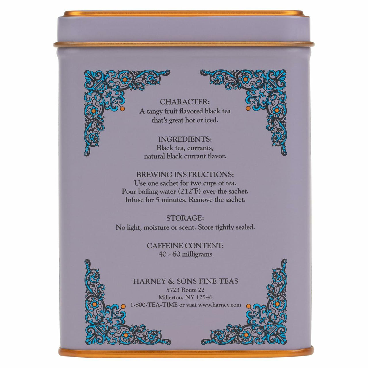 Harney & Sons Caffeinated Tea Tin Sachets, Black Currant, 20 Count