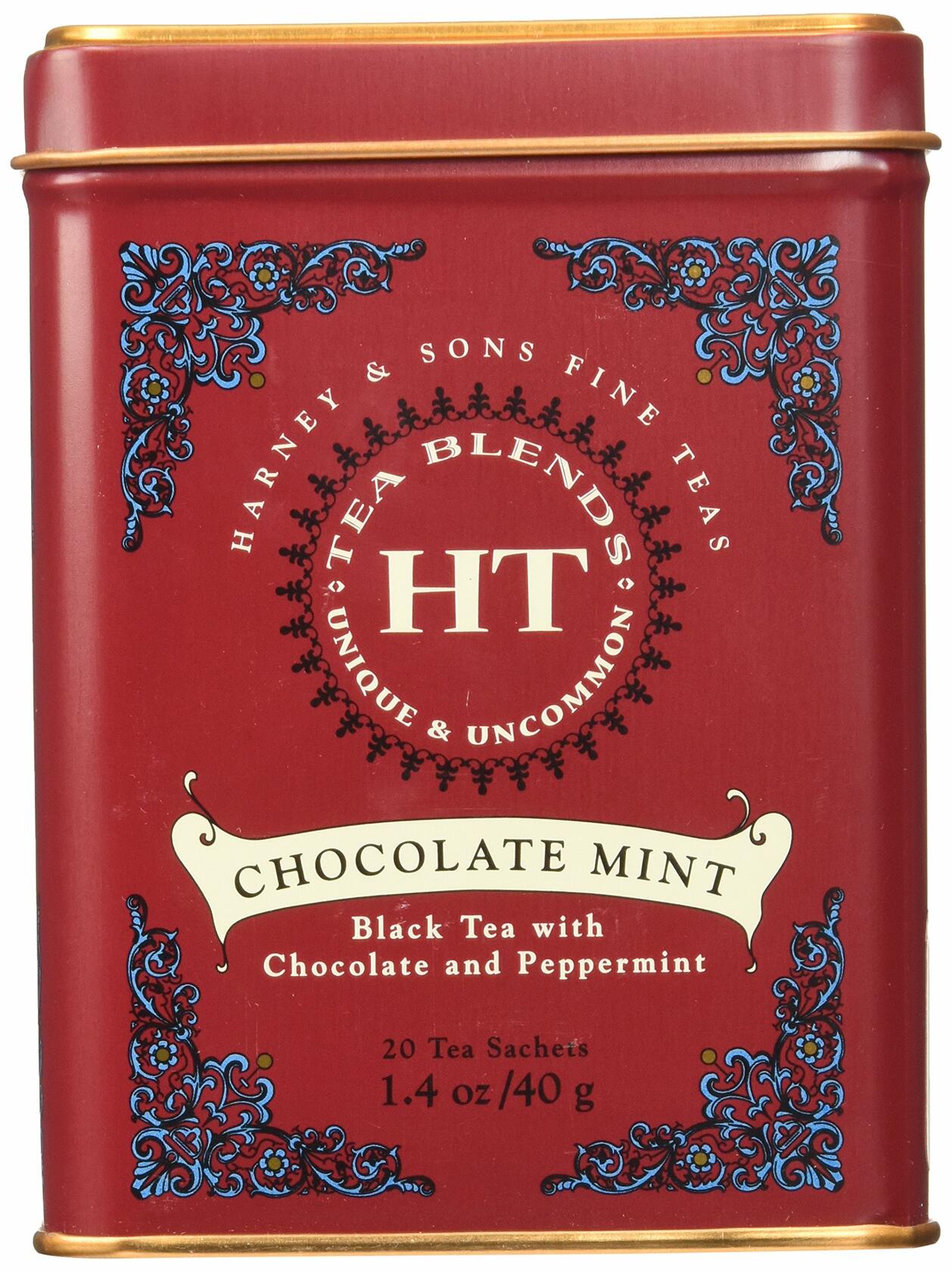 Harney and Sons Chocolate Mint, Flavored Black Tea - 20 Sachets per Tin