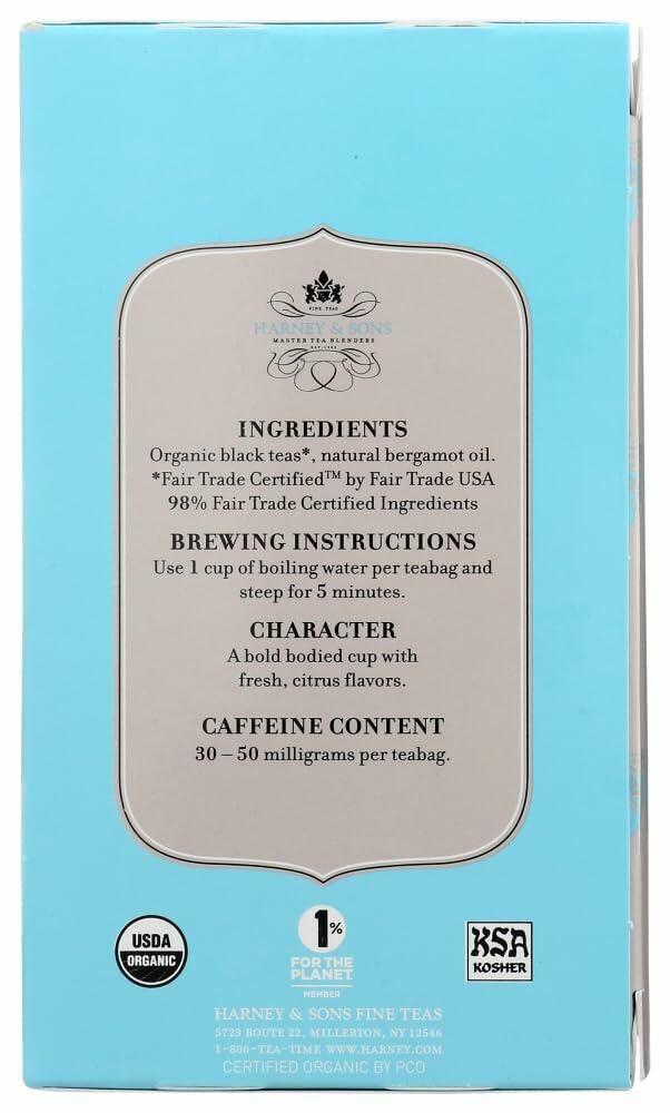 Harney & Sons Premium Tea, Organic Earl Grey Supreme Black Tea, Individually Wrapped Tea Bags, 20/box