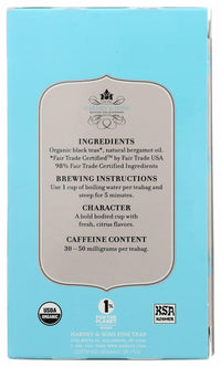 Harney & Sons Premium Tea, Organic Earl Grey Supreme Black Tea, Individually Wrapped Tea Bags, 20/box