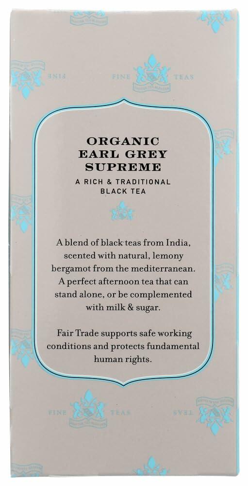 Harney & Sons Premium Tea, Organic Earl Grey Supreme Black Tea, Individually Wrapped Tea Bags, 20/box