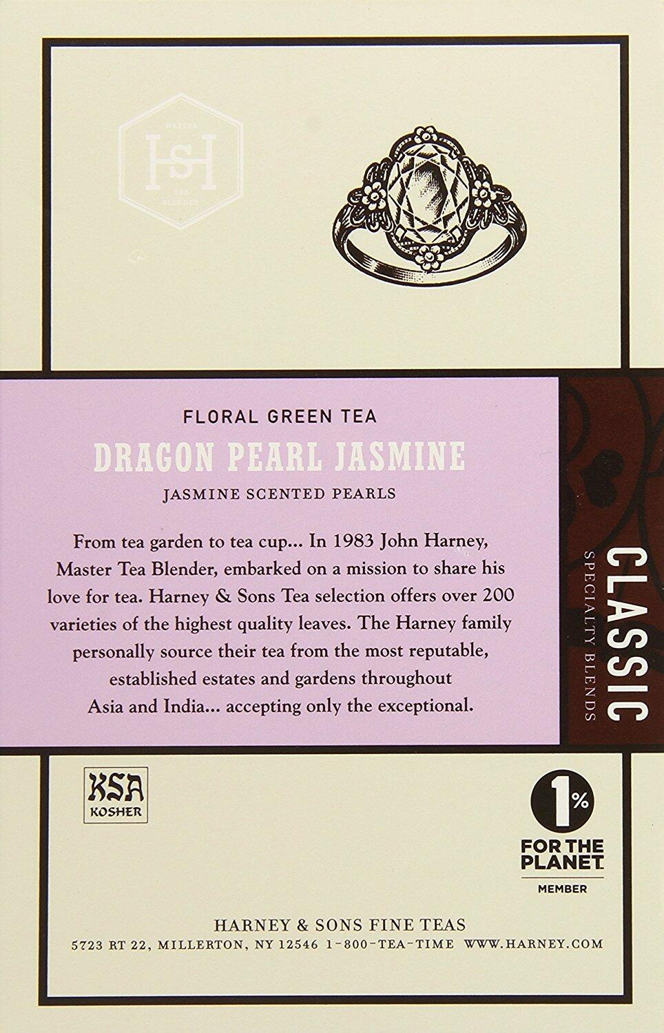 Harney & Sons Dragon Pearl Green Tea Sachets, Jasmine, 1.7 Oz