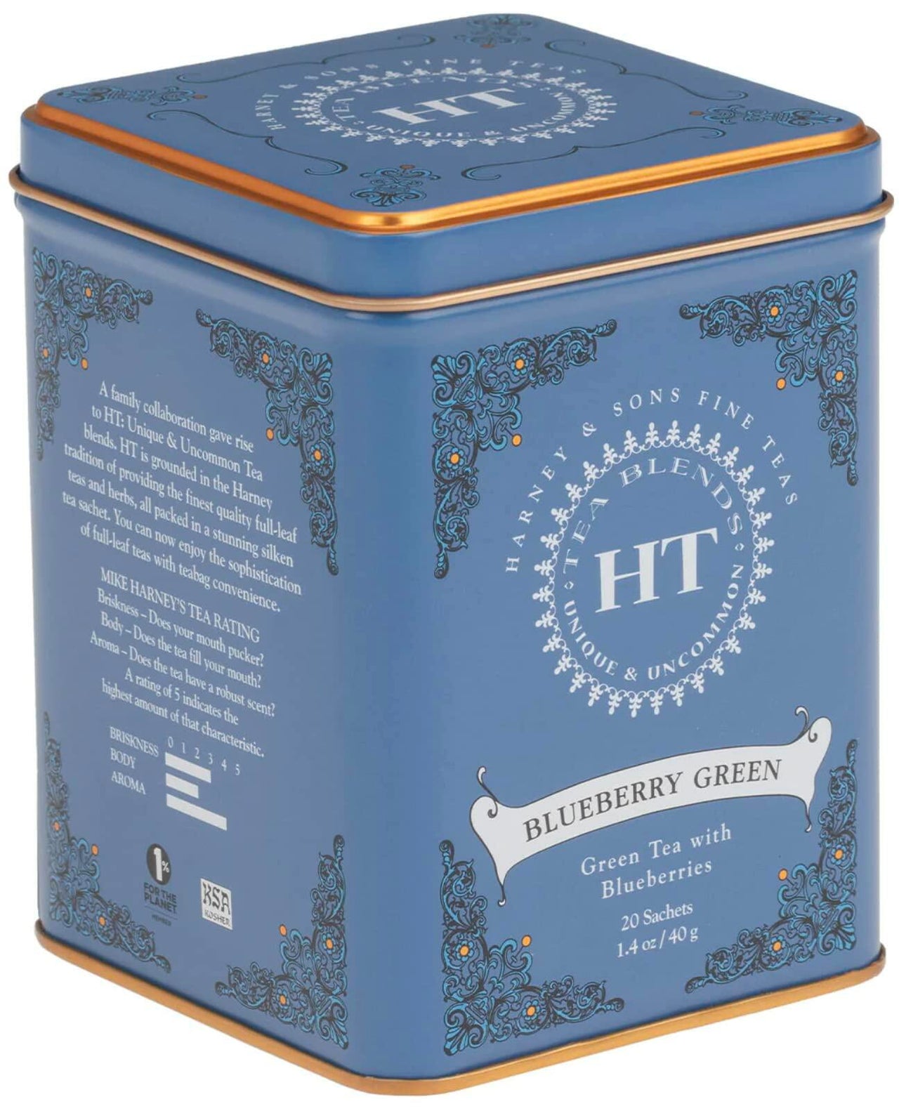 Harney & Sons Blueberry Green Tea Tin Can - Caffeinated and, Great Present Idea - 20 Sachets, 1.4 Ounces