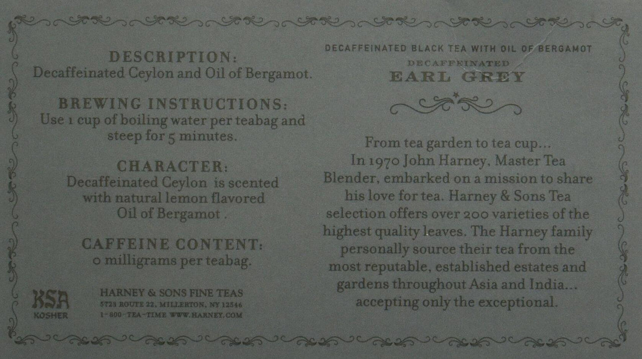Harney & Sons Fine Teas Decaffeinated with Bergamot, Earl Grey, 50 Count