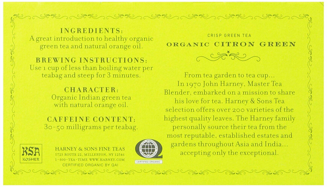 Harney & Sons Green Tea, Organic Citron, 50 Tea Bags