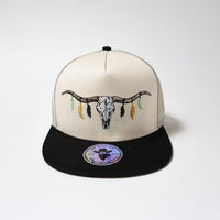 De Rancho Longhorn Skull Hat (CREAM/BLACK) Dr089