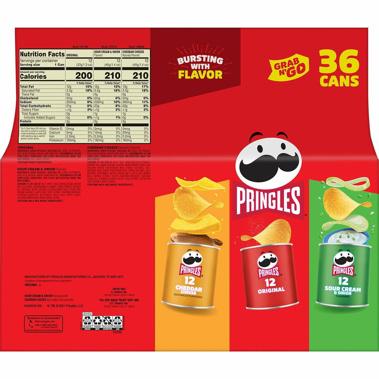 Pringles Grab N’ Go Variety Pack Chips, 36 pk.