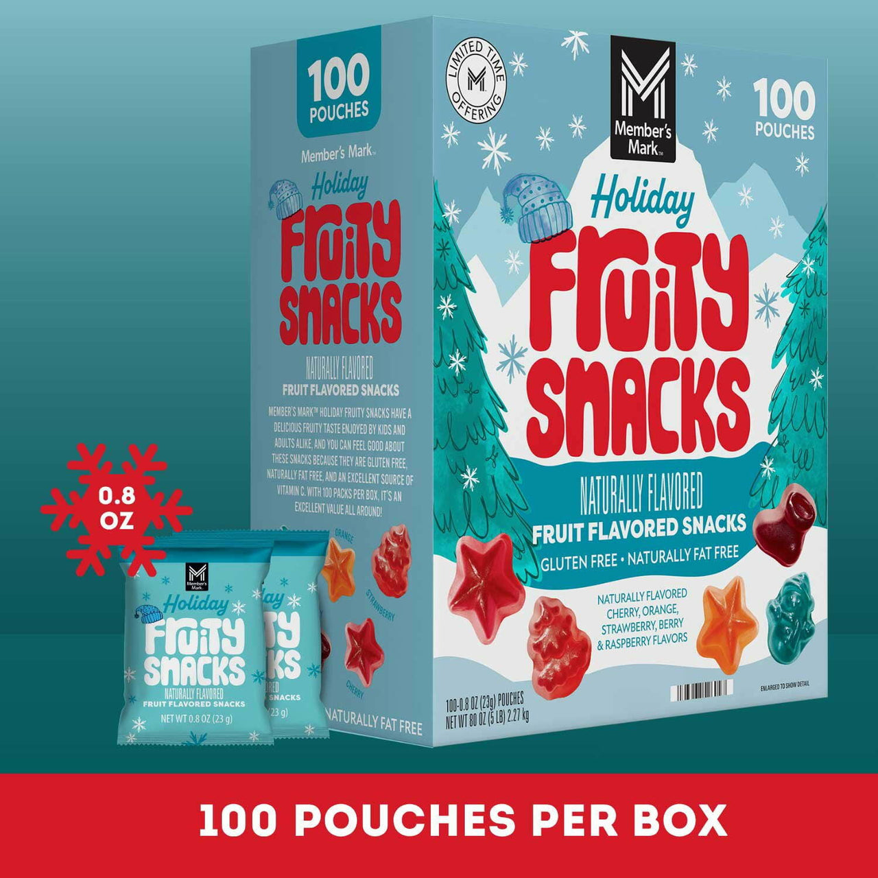 Member's Mark Holiday Fruity Snacks Variety Pack, 0.8 oz., 100 ct.