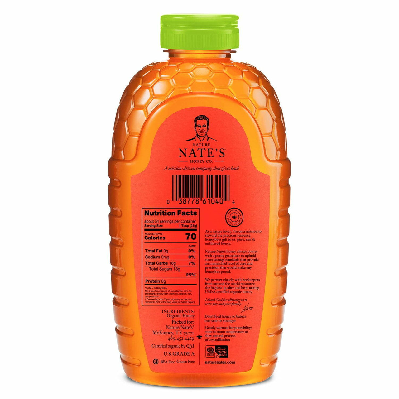 Nature Nate's 100% Organic Pure Raw and Unfiltered Honey, 40 oz.