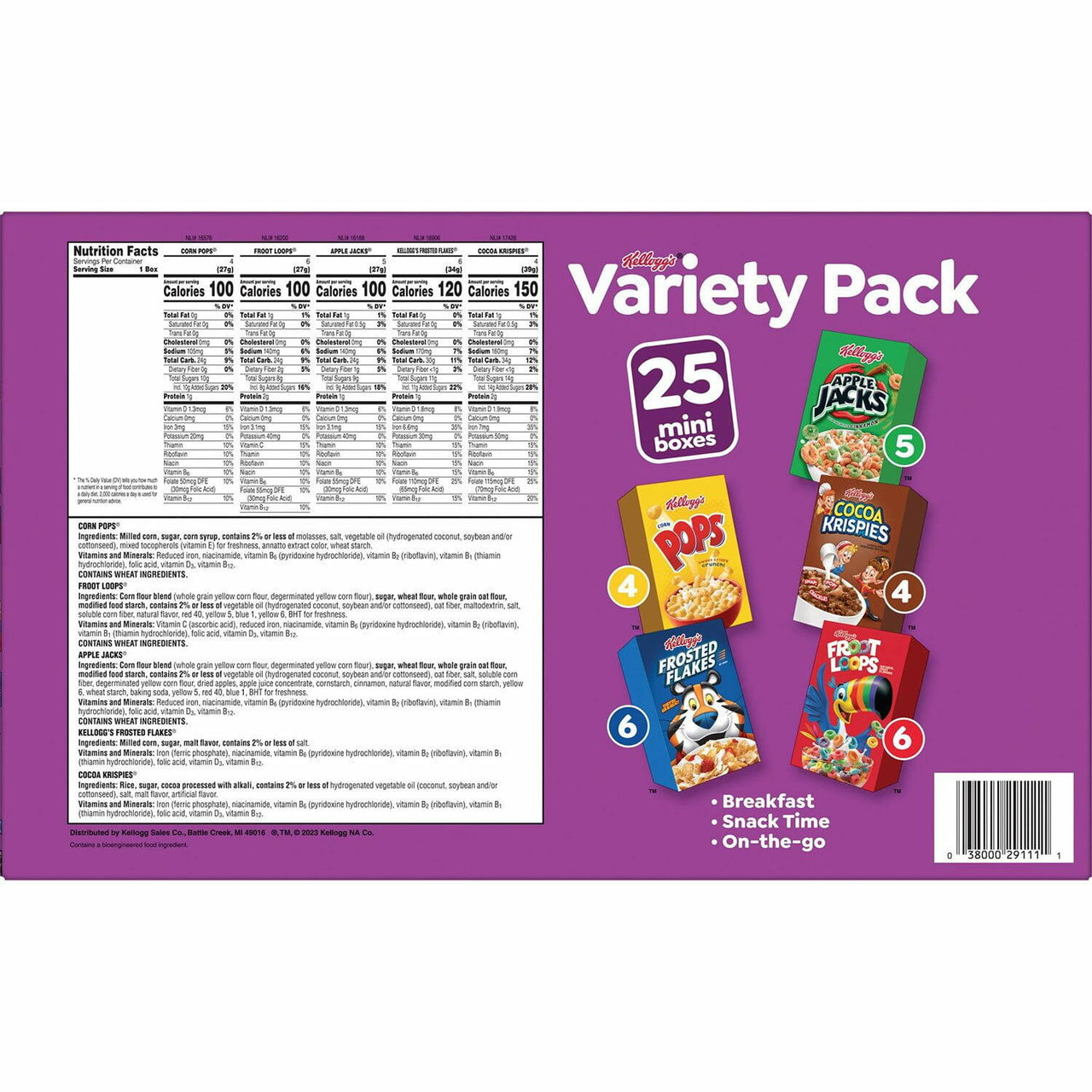 Kellogg's Assorted Cereal Variety Pack, 25 pk.