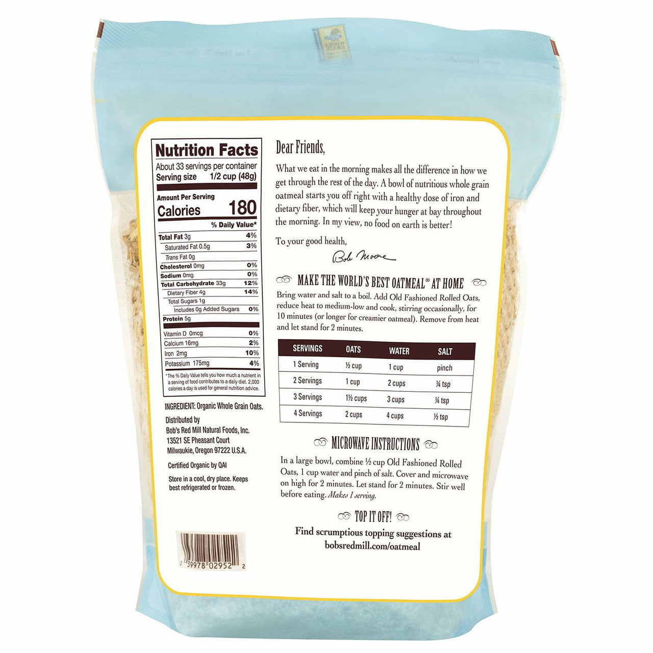 Bob's Red Mill Organic Old Fashioned Rolled Oats, 56 oz.