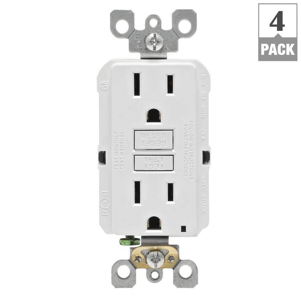 15 Amp 125-Volt Duplex Self-Test Slim GFCI Outlet, White (4-Pack) GFNT1-4W