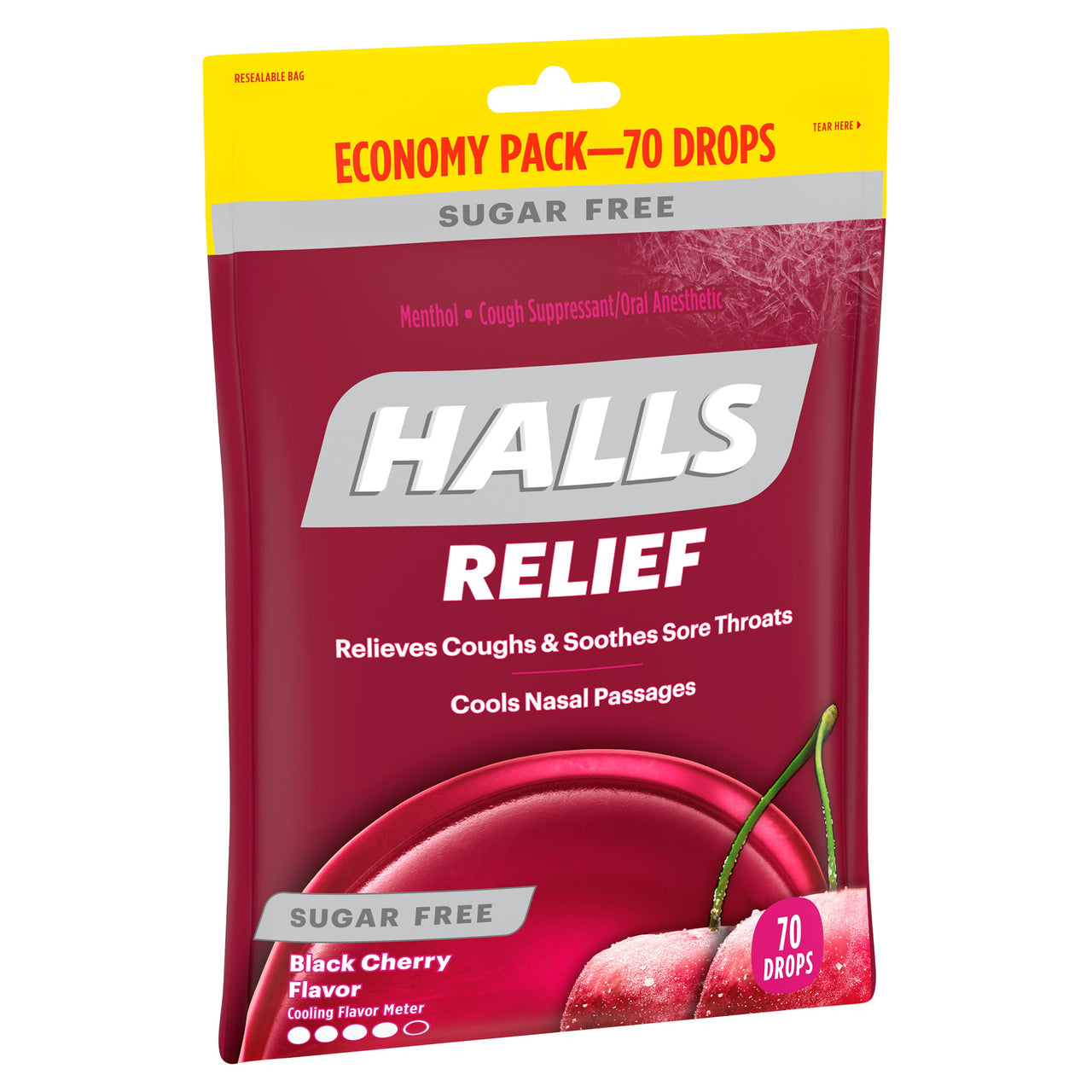 Halls Relief Sugar Free Black Cherry Flavor Drops Economy Pack, 70 count