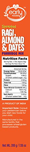 Early Foods Sprouted Ragi Almond Date Porridge Mix, 200 g