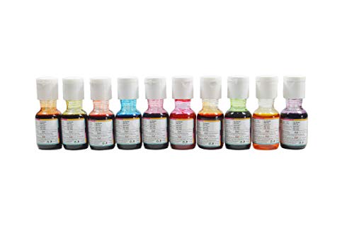 Colourmist Liquid Food Colour Assorted 20 Gm, Pack of 10 Colours (Orange, Blue, Orange Red, Raspberry Red, Purple, Lemon Yellow, Green, Chocolate, Tomato Red, Pink)