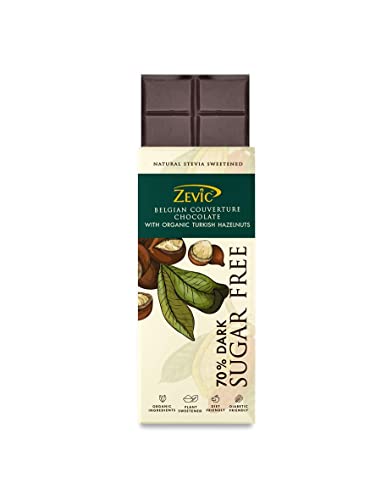 Zevic Sugar Free 70% Dark Belgian Chocolate with Organic Turkish Hazelnuts Vegan | Diabetic Friendly | Natural Sweetened | Keto Friendly 40 gm (Pack of 7)