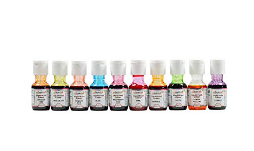 Colourmist Liquid Food Colour Assorted 20 Gm, Pack of 10 Colours (Orange, Blue, Orange Red, Raspberry Red, Purple, Lemon Yellow, Green, Chocolate, Tomato Red, Pink)