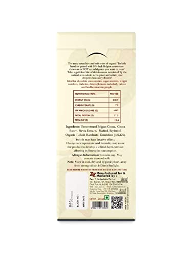 Zevic Sugar Free 70% Dark Belgian Chocolate with Organic Turkish Hazelnuts Vegan | Diabetic Friendly | Natural Sweetened | Keto Friendly 40 gm (Pack of 7)