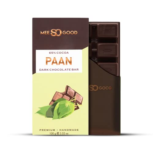 MeeSoGood Paan 65% Dark Premium Handmade Chocolate Bar with Gulkand, Dry Dates and more, Rich & Smooth Cocoa Solids and Rich in Cocoa Butter, 100 grams