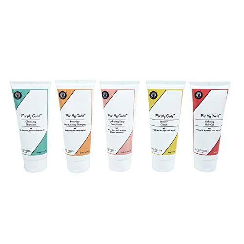 Fix My Curls Travel size Protein Bundle with Cleansing Shampoo, Everyday Moisturizing Shampoo, Hydrating Deep Conditioner , Leave in cream and Defining Gel For Curly And Wavy High porosity 2A to 2C Curls 50 gm each