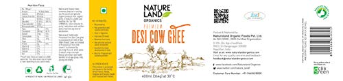 Natureland Organics Premium Cow Ghee 400 Ml - 100% Organic Indian Desi Cow Ghee