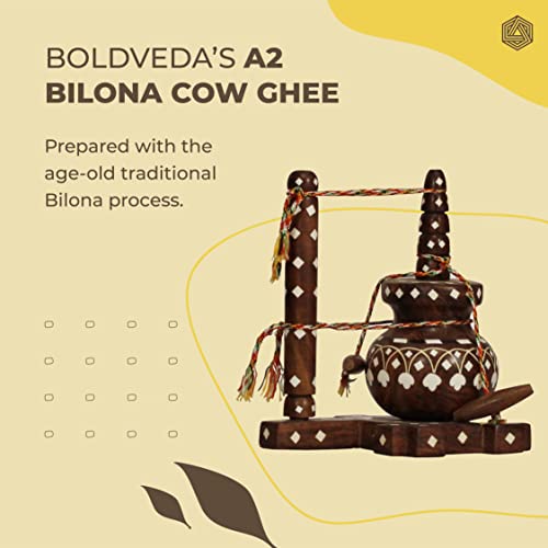 BOLDVEDA A2 Ghee - Desi Gir Cow Ghee Pure & Natural Hand Made by Traditional Bilona Method - Gluten Free with Rich Taste & Aroma -175 ml (BVA2GHEE175ML)
