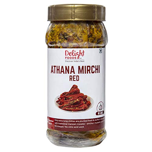 Delight Foods Rajasthani - Athana Mirchi Red 250g Marwari Pickles and Chutney | Pure Mustard Oil Achaar | Stuffed Red Chilly Pickle | No Citric Acid