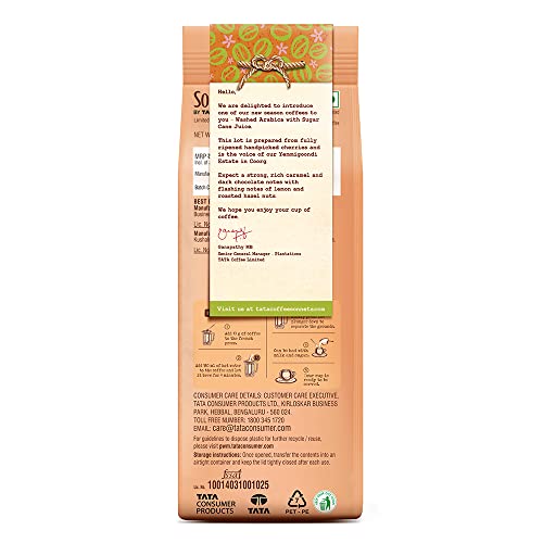 Tata Sonnets Yemmigoondi Washed Arabica with Sugarcane Juice Dark Roast Moka Pot, 250g, Brown