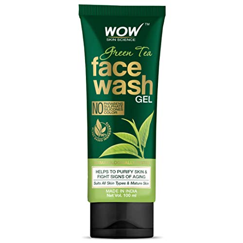 WOW Skin Science Green Tea Face Wash Gel - contains Green Tea, Aloe Leaf Extracts, Pro-Vitamin B5 & Vitamin E - for Purifying Skin - No Parabens, Sulphate, Silicones & Color - 100mL